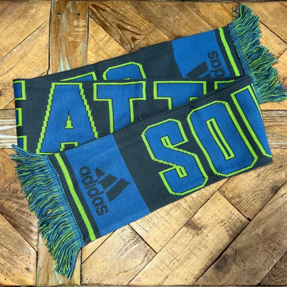 Seattle Sounders FC Adidas‎ Knit Scarf Pockets Blue Green Gray Fringe